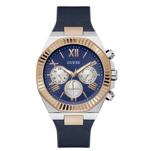 Guess Multi-function Blue Leather Two-Tone Mens Watch